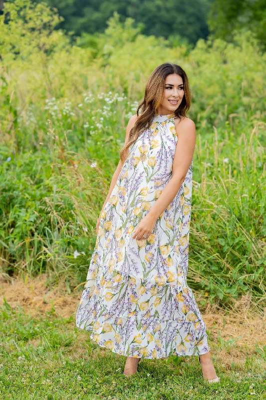 Romantic Floral Halter Maxi Dress